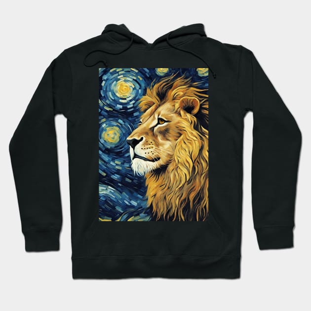 Lion Animal Painting in a Van Gogh Starry Night Art Style Hoodie by Art-Jiyuu